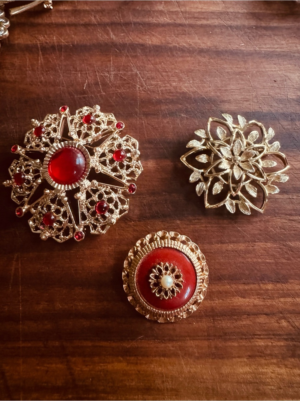 Vintage Set of 3 Sarah Coventry Gold Tone Brooches